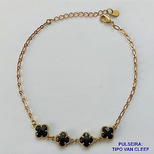 PULSEIRA NO BRUTO PRONTO PARA O BANHO - PULSEIRA TIPO VAN CLEEF COM 4 PINGENTES EM VIDRO DE 9MM - PULSEIRA COM 18CM + EXTENSOR - PESO TOTAL: 3,4GR - COMPOSIÇÃO: LATÃO / VIDRO - BRU9410