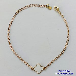 PULSEIRA NO BRUTO PRONTO PARA O BANHO - PULSEIRA TIPO VAN CLEEF COM PINGENTE 11MM BRANCA (ESMALTADO) TAMANHO: 18CM COM FECHO LAGOSTA - PESO 1,9GR -  BRU9413
