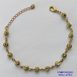 PULSEIRA BRUTO PRONTO PARA O BANHO COM BOLINHAS VAZADAS - 17CM -FECHO LAGOSTA + EXTENSOR - PESO TOTAL 4GR - BRU9420