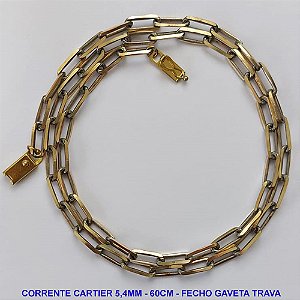 CORRENTE MASCULINA NO BRUTO PRONTO PARA O BANHO - CORRENTE CARTIER (KDL1.50) - COMPRIMENTO: 60CM - LARGURA 5,4MM - FECHO GAVETA COM TRAVA - PESO 21,3GR - COMPOSIÇÃO: 100% LATÃO - BRU9429
