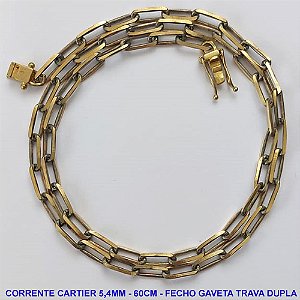 CORRENTE MASCULINA NO BRUTO PRONTO PARA O BANHO - CORRENTE CARTIER (KDL1.50) - COMPRIMENTO: 60CM - LARGURA 5,4MM - FECHO GAVETA COM TRAVA DUPLA- PESO 22,3GR - COMPOSIÇÃO: 100% LATÃO - BRU9430