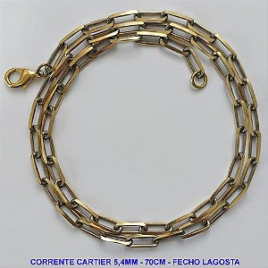 CORRENTE MASCULINA NO BRUTO PRONTO PARA O BANHO - CORRENTE CARTIER (KDL1.50) - COMPRIMENTO: 70CM - LARGURA 5,4MM - FECHO LAGOSTA - PESO 24,4GR - COMPOSIÇÃO: 100% LATÃO - BRU9432
