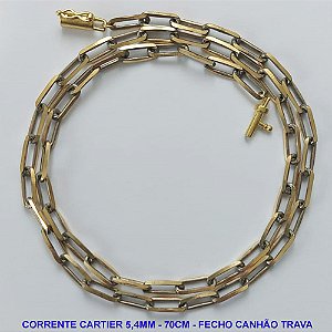 CORRENTE MASCULINA NO BRUTO PRONTO PARA O BANHO - CORRENTE CARTIER (KDL1.50) - COMPRIMENTO: 70CM - LARGURA 5,4MM - FECHO CANHÃO COM TRAVA - PESO 25,5GR - COMPOSIÇÃO: 100% LATÃO - BRU9435