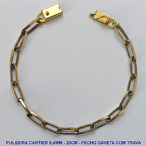 PULSEIRA MASCULINA NO BRUTO PRONTO PARA O BANHO - PULSEIRA CARTIER (KDL1.50) - COMPRIMENTO: 20CM - LARGURA 5,4MM - FECHO GAVETA COM TRAVA - PESO 7,2GR - COMPOSIÇÃO: 100% LATÃO - BRU9437