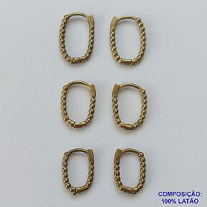 BRINCO NO BRUTO PRONTO PARA O BANHO - TRIO DE BRINCO - TAMANHOS 18/16/14MM - LARGURA 1MM TRIO DE ARGOLA OVAL DE PRESSÃO (TRANQUETA) - PESO TOTAL 4,2GR - BRU9445