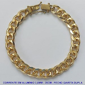 PULSEIRA MASCULINA EM ALUMÍNIO ANODIZADO - COMPRIMENTO: 25CM - LARGURA 8,5MM - ESPESSURA: 2,5MM - FECHO GAVETA COM TRAVA DUPLA - PESO 10,9GR - COMPOSIÇÃO: ALUMÍNIO - BRU9487