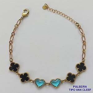 PULSEIRA NO BRUTO PRONTO PARA O BANHO - PULSEIRA TIPO VAN CLEEF COM 6 PINGENTES 11MM - TAMANHO 18CM COM FECHO LAGOSTA + EXTENSOR - PESO 5,3GR - COMPOSIÇÃO: LATÃO / VIDRO - BRU9496