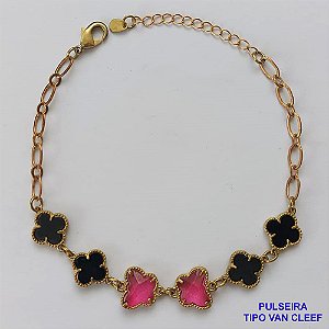 PULSEIRA NO BRUTO PRONTO PARA O BANHO - PULSEIRA TIPO VAN CLEEF COM 6 PINGENTES 11MM - TAMANHO 18CM COM FECHO LAGOSTA + EXTENSOR - PESO 5,3GR - COMPOSIÇÃO: LATÃO / VIDRO - BRU9497