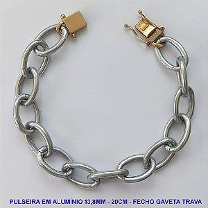 PULSEIRA MASCULINA NO BRUTO PRONTA PARA O BANHO - PULSEIRA EM ALUMÍNIO (A03) - COMPRIMENTO: 20CM - LARGURA 13,8MM - FECHO BÓIA - PESO 13,3GR - COMPOSIÇÃO: ALUMÍNIO - BRU9505