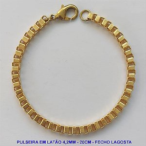 PULSEIRA MASCULINA NO BRUTO PRONTA PARA O BANHO - PULSEIRA EM LATÃO (C4.2) - COMPRIMENTO: 20CM - LARGURA 4,2MM - FECHO LAGOSTA - PESO 8,9GR - COMPOSIÇÃO: 100% LATÃO - BRU9509
