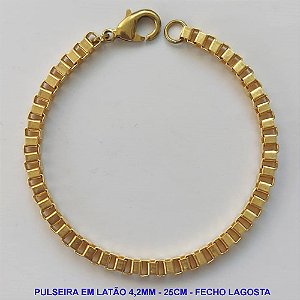 PULSEIRA MASCULINA NO BRUTO PRONTA PARA O BANHO - PULSEIRA EM LATÃO (C4.2) - COMPRIMENTO: 25CM - LARGURA 4,2MM - FECHO LAGOSTA - PESO 9,5GR - COMPOSIÇÃO: 100% LATÃO - BRU9510