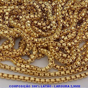 CORRENTE NO BRUTO PRONTO PARA O BANHO - CORRENTE -(C3.0) - LARGURA 2,9MM - PESO POR METRO 28.8GR - COMPOSIÇÃO: 100% LATÃO (VENDIDA POR METRO) - BRU9511