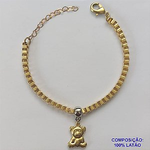 PULSEIRA NO BRUTO PRONTA PARA O BANHO - PULSEIRA EM LATÃO 4,2MM (C4.2) COM PINGENTE URSINHO DUPLO 16MM - COMPRIMENTO: 18CM + EXTENSOR - FECHO LAGOSTA - PESO 9,9GR - COMPOSIÇÃO: 100% LATÃO - BRU9517