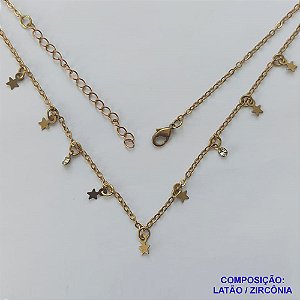 SHOCKER BRUTO PRONTO PARA BANHO - SHOCKER COM CORRENTE CADEADO COM ESTRELAS E PINGENTES COM ZIRCÔNIAS  - TAMANHO 40CM + EXTENSOR - PESO: 2,5GR - FECHO LAGOSTA - BRU9526