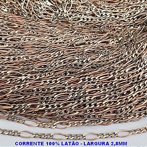 CORRENTE NO BRUTO PRONTO PARA O BANHO - CORRENTE MODELO 3X1 -(3164L) - LARGURA 2,8MM - PESO POR METRO 6,9GR - COMPOSIÇÃO: 100% LATÃO (VENDIDA POR METRO) - BRU3164L