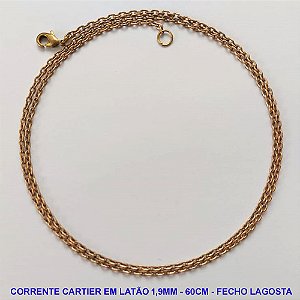 CORRENTE NO BRUTO PRONTO PARA O BANHO - CORRENTE CARTIER CURTA (KDL50) - COMPRIMENTO: 60CM - LARGURA 1,9MM - FECHO LAGOSTA - PESO 4,3GR - COMPOSIÇÃO: 100% LATÃO - BRU9561