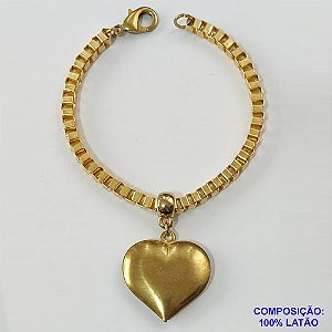 PULSEIRA NO BRUTO PRONTA PARA O BANHO - PULSEIRA EM LATÃO COM PINGENTE CORAÇÃO DUPLO 26MM - COMPRIMENTO: 17CM - ESPESSURA 4MM - FECHO LAGOSTA - PESO 12,7GR - COMPOSIÇÃO: 100% LATÃO - BRU9568