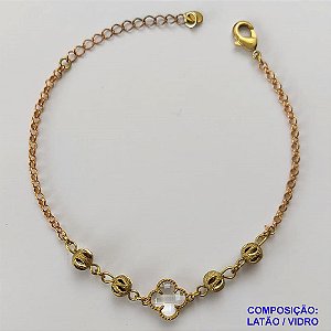 PULSEIRA NO BRUTO PRONTA PARA O BANHO - PULSEIRA TIPO VAN CLEEF COM BOLINHAS VAZADAS - COMPRIMENTO: 17CM - FECHO LAGOSTA + EXTENSOR - PESO 3,1GR - COMPOSIÇÃO: LATÃO / VIDRO - BRU9574