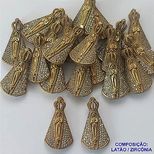 ACESSÓRIO NO BRUTO PRONTO PARA O BANHO (CX24) - PINGENTE NOSSA SRA APARECIDA CRAVEJADO COM MICRO ZIRCONIAS - COMPOSIÇÃO: LATÃO / ZIRCONIA - TAMANHO 29MM -  PESO TOTAL 3,1GR - BRU0001503