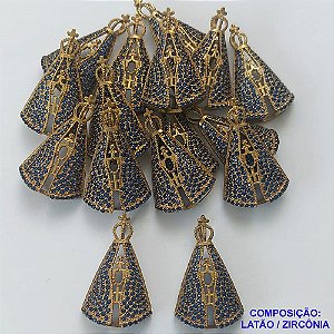 ACESSÓRIO NO BRUTO PRONTO PARA O BANHO (CX22) - PINGENTE NOSSA SRA APARECIDA VAZADO CRAVEJADO COM MICRO ZIRCONIAS - COMPOSIÇÃO: LATÃO / ZIRCONIA - TAMANHO 30MM -  PESO TOTAL 2,9GR - BRU0001506