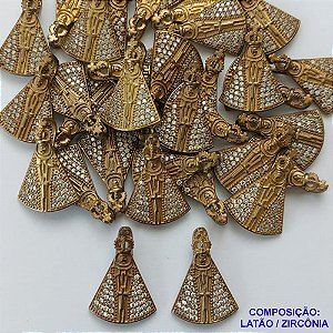 ACESSÓRIO NO BRUTO PRONTO PARA O BANHO (CX21) - PINGENTE NOSSA SRA APARECIDA CRAVEJADO COM MICRO ZIRCONIAS - COMPOSIÇÃO: LATÃO / ZIRCONIA - TAMANHO 23MM -  PESO TOTAL 1,9GR - BRU0001510