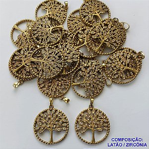 PINGENTE NO BRUTO PRONTO PARA O BANHO (CX28) - PINGENTE ÁRVORE DA VIDA CRAVEJADO COM MICRO ZIRCONIAS - COMPOSIÇÃO: LATÃO / ZIRCONIA - TAMANHO 25MM -  PESO TOTAL 3,7GR - BRU0001512