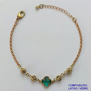PULSEIRA NO BRUTO PRONTA PARA O BANHO - PULSEIRA TIPO VAN CLEEF COM BOLINHAS VAZADAS - COMPRIMENTO: 17CM - FECHO LAGOSTA + EXTENSOR - PESO 3,4GR - COMPOSIÇÃO: LATÃO / VIDRO - BRU9594