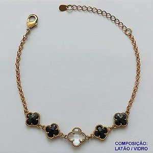 PULSEIRA NO BRUTO PRONTA PARA O BANHO - PULSEIRA TIPO VAN CLEEF COM 5 PINGENTES EM VIDRO - COMPRIMENTO: 17CM - FECHO LAGOSTA + EXTENSOR - PESO 4,5GR - COMPOSIÇÃO: LATÃO / VIDRO - BRU9598