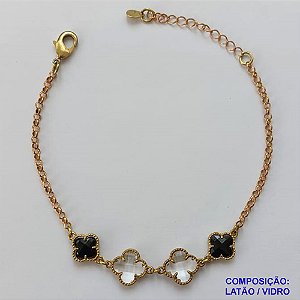 PULSEIRA NO BRUTO PRONTA PARA O BANHO - PULSEIRA TIPO VAN CLEEF COM 4 PINGENTES EM VIDRO - COMPRIMENTO: 17CM - FECHO LAGOSTA + EXTENSOR - PESO 4,3GR - COMPOSIÇÃO: LATÃO / VIDRO - BRU9599