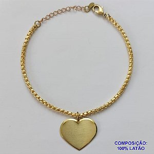 PULSEIRA NO BRUTO PRONTA PARA O BANHO - PULSEIRA EM LATÃO COM PINGENTE CORAÇÃO 22MM (4705) - COMPRIMENTO: 17CM - ESPESSURA 2,8MM - FECHO LAGOSTA - PESO 8,3GR - COMPOSIÇÃO: 100% LATÃO - BRU9612