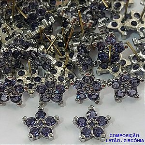 ACESSORIO BRINCO NO BRUTO PRONTO PARA O BANHO (CX38) - BRINCO DE PINO FORMATO FLOR CRAVEJADO EM ZIRCÔNIAS LILÁS - TAMANHO 11MM (MAD) - PESO TOTAL 1,6GR - BRU0001522