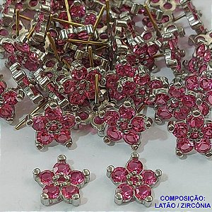 ACESSORIO BRINCO NO BRUTO PRONTO PARA O BANHO (CX38) - BRINCO DE PINO FORMATO FLOR CRAVEJADO EM ZIRCÔNIA ROSA (MAD)- TAMANHO 11MM - PESO TOTAL 1,6GR - BRU0001523