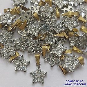 PINGENTE PINGENTE NO BRUTO PRONTO PARA O BANHO (CX32) - PINGENTE FORMATO FLOR CRAVEJADO EM ZIRCÔNIA CRISTAL(MAD) - TAMANHO 11MM - PESO TOTAL 1GR - BRU0001532