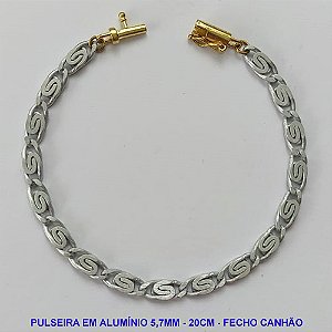 PULSEIRA NO BRUTO PRONTO PARA O BANHO - PULSEIRA EM ALUMÍNIO (A37) - COMPRIMENTO: 20CM - LARGURA 5,7MM - FECHO CANHÃO COM TRAVA - PESO 4,9GR - COMPOSIÇÃO: ALUMÍNIO - BRU9625