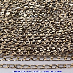 CORRENTE NO BRUTO PRONTO PARA O BANHO - CORRENTE 1X1 ELLO BATIDO-  (188) - LARGURA 4.2MM - PESO POR METRO 23.5GR - COMPOSIÇÃO: 100% LATÃO (VENDIDA POR METRO) - BRU000M188