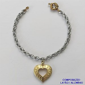 PULSEIRA NO BRUTO PRONTA PARA O BANHO - PULSEIRA EM ALUMÍNIO COM PINGENTE CORAÇÃO DUPLO VAZADO 23MM EM LATÃO (397) - COMPRIMENTO: 18CM + EXTENSOR - FECHO BÓIA EM LATÃO - PESO 6,2GR - COMPOSIÇÃO: LATÃO / ALUMÍNIO - BRU9678