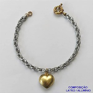 PULSEIRA NO BRUTO PRONTA PARA O BANHO - PULSEIRA EM ALUMÍNIO COM PINGENTE CORAÇÃO DUPLO 16MM EM LATÃO (806) - COMPRIMENTO: 18CM + EXTENSOR - FECHO BÓIA EM LATÃO - PESO 5,5GR - COMPOSIÇÃO: LATÃO / ALUMÍNIO - BRU9679