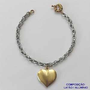 PULSEIRA NO BRUTO PRONTA PARA O BANHO - PULSEIRA EM ALUMÍNIO COM PINGENTE CORAÇÃO DUPLO 23MM EM LATÃO (302) - COMPRIMENTO: 18CM + EXTENSOR - FECHO BÓIA EM LATÃO - PESO 6,7GR - COMPOSIÇÃO: LATÃO / ALUMÍNIO - BRU9680