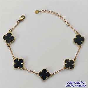 PULSEIRA NO BRUTO PRONTO PARA O BANHO -  PULSEIRA TIPO VAN CLEEF COM 5 PINGENTES  - TAMANHO 18CM COM EXTENSOR E FECHO LAGOSTA - PESO 4,6GR - COMPOSIÇÃO: LATÃO / RESINA - BRU9691