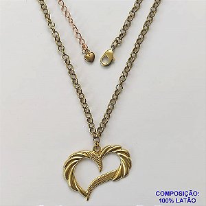 SHOCKER NO BRUTO PRONTO PARA O BANHO - CORRENTE ELO PORTUGUÊS 3,8MM - PINGENTE CORAÇÃO VAZADOS 25X35MM (538) - SHOCKER  COM CORRENTE LONGA DE 40CM + EXTENSOR - PESO TOTAL: 8,9GR - COMPOSIÇÃO: 100% LATÃO - BRU9696