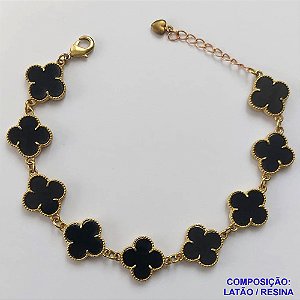 PULSEIRA NO BRUTO PRONTO PARA O BANHO -  PULSEIRA COM 9 PINGENTES TIPO VAN CLEEF 15MM - TAMANHO 18CM COM EXTENSOR E FECHO LAGOSTA - COMPOSIÇÃO: LATÃO / RESINA - PESO 8,4GR - BRU9697
