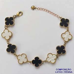 PULSEIRA NO BRUTO PRONTO PARA O BANHO -  PULSEIRA COM 9 PINGENTES TIPO VAN CLEEF 15MM - TAMANHO 18CM COM EXTENSOR E FECHO LAGOSTA - COMPOSIÇÃO: LATÃO / RESINA - PESO 8,4GR - BRU9698