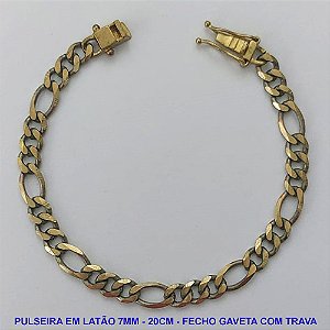 PULSEIRA NO BRUTO PRONTO PARA O BANHO - PULSEIRA 3X1 EM LATÃO (M31188) - COMPRIMENTO: 20CM - LARGURA 7MM - FECHO GAVETA COM TRAVA DUPLA - PESO 10,3GR - COMPOSIÇÃO: 100% LATÃO - BRU9707