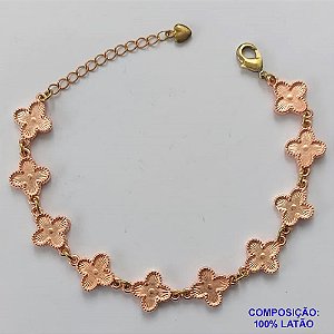 PULSEIRA NO BRUTO PRONTO PARA O BANHO - PULSEIRA COM 10 PINGENTES TIPO VAN CLEEF 11MM - TAMANHO 18CM COM EXTENSOR E FECHO LAGOSTA - COMPOSIÇÃO: LATÃO - PESO 9,1GR - BRU9745