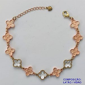 PULSEIRA NO BRUTO PRONTO PARA O BANHO - PULSEIRA COM 11 PINGENTES TIPO VAN CLEEF 11MM - TAMANHO 18CM COM EXTENSOR E FECHO LAGOSTA - COMPOSIÇÃO: LATÃO / VIDRO - PESO 9,4GR - BRU9747