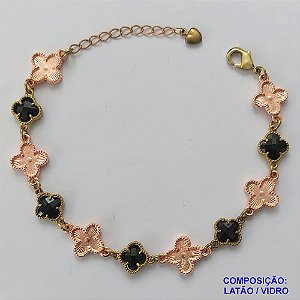 PULSEIRA NO BRUTO PRONTO PARA O BANHO - PULSEIRA COM 11 PINGENTES TIPO VAN CLEEF 11MM - TAMANHO 18CM COM EXTENSOR E FECHO LAGOSTA - COMPOSIÇÃO: LATÃO / VIDRO - PESO 8,4GR - BRU9748
