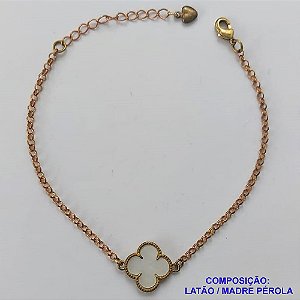 PULSEIRA NO BRUTO PRONTO PARA O BANHO -  PULSEIRA FEMININA COM 1 PINGENTE TIPO VAN CLEEF 14MM MADRE PÉROLA- TAMANHO 18CM COM EXTENSOR E FECHO LAGOSTA - PESO 3GR - BRU9755