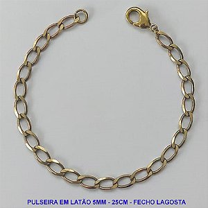 PULSEIRA NO BRUTO PRONTO PARA O BANHO - PULSEIRA EM LATÃO (M01128) - COMPRIMENTO: 25CM - LARGURA 5MM - FECHO LAGOSTA - PESO 7,6GR - COMPOSIÇÃO: 100% LATÃO - BRU9768