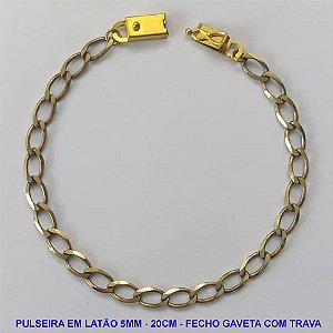 PULSEIRA NO BRUTO PRONTO PARA O BANHO - PULSEIRA EM LATÃO (M01128) - COMPRIMENTO: 20CM - LARGURA 5MM - FECHO GAVETA COM TRAVA - PESO 5,6GR - COMPOSIÇÃO: 100% LATÃO - BRU9771