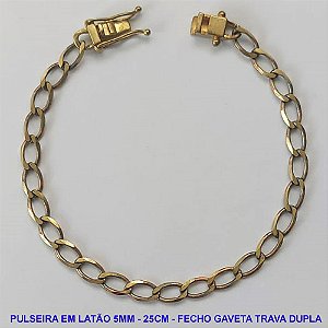 PULSEIRA NO BRUTO PRONTO PARA O BANHO - PULSEIRA EM LATÃO (M01128) - COMPRIMENTO: 25CM - LARGURA 5MM - FECHO GAVETA COM TRAVA DUPLA - PESO 8,3GR - COMPOSIÇÃO: 100% LATÃO - BRU9776